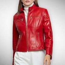 Stylish RED Women&#39;s New Real Lambskin Leather Jacket Handmade Motorcycle Biker - £84.86 GBP