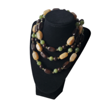 LEE SANDS Natural Stone Beaded Necklace w/ Gold Accents 24&quot; Long - £10.28 GBP