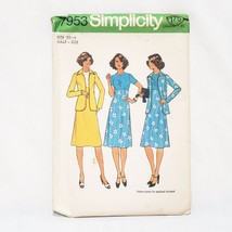 Dress Unlined Jacket Sewing Pattern 7953 Simplicity 1977 Size 20 1/2 Uncut - $18.37