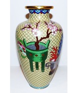 VINTAGE RARE CLOISONNE ENAMEL BRASS BEIGE PINK FLORAL TURNIP 9&quot; VASE ~BE... - $181.98 CAD