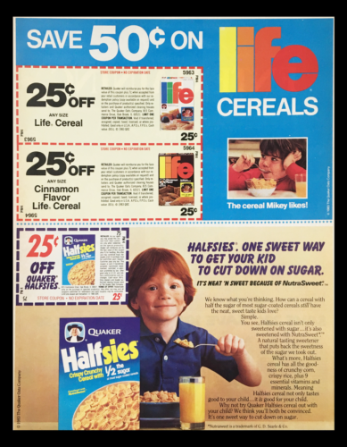 Primary image for 1983 Quaker Halfsies Crispy Crunchy Cereals Circular Coupon Advertisement