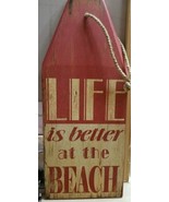 House Sign Distressed Wood Red Wood Life Is Better At The Beach FREE SHI... - £39.10 GBP