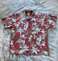 Campia Moda Hawaiian Shirt Mens XL Burgundy Floral   Short Sleeve  Pocket - $13.99