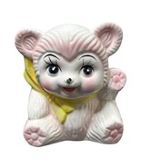 Vintage Pink Teddy Bear Planter Made in Japan Yellow Bow Baby Shower - $13.10