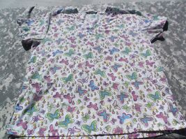 Cassandra O White Green Blue &amp; Purple Butterflies &amp; Flower Print Scrub T... - $13.96