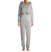 Gray Leopard Union Suit Pajamas Faux Fur Christmas Costume Lounge Party Cabin - £23.90 GBP