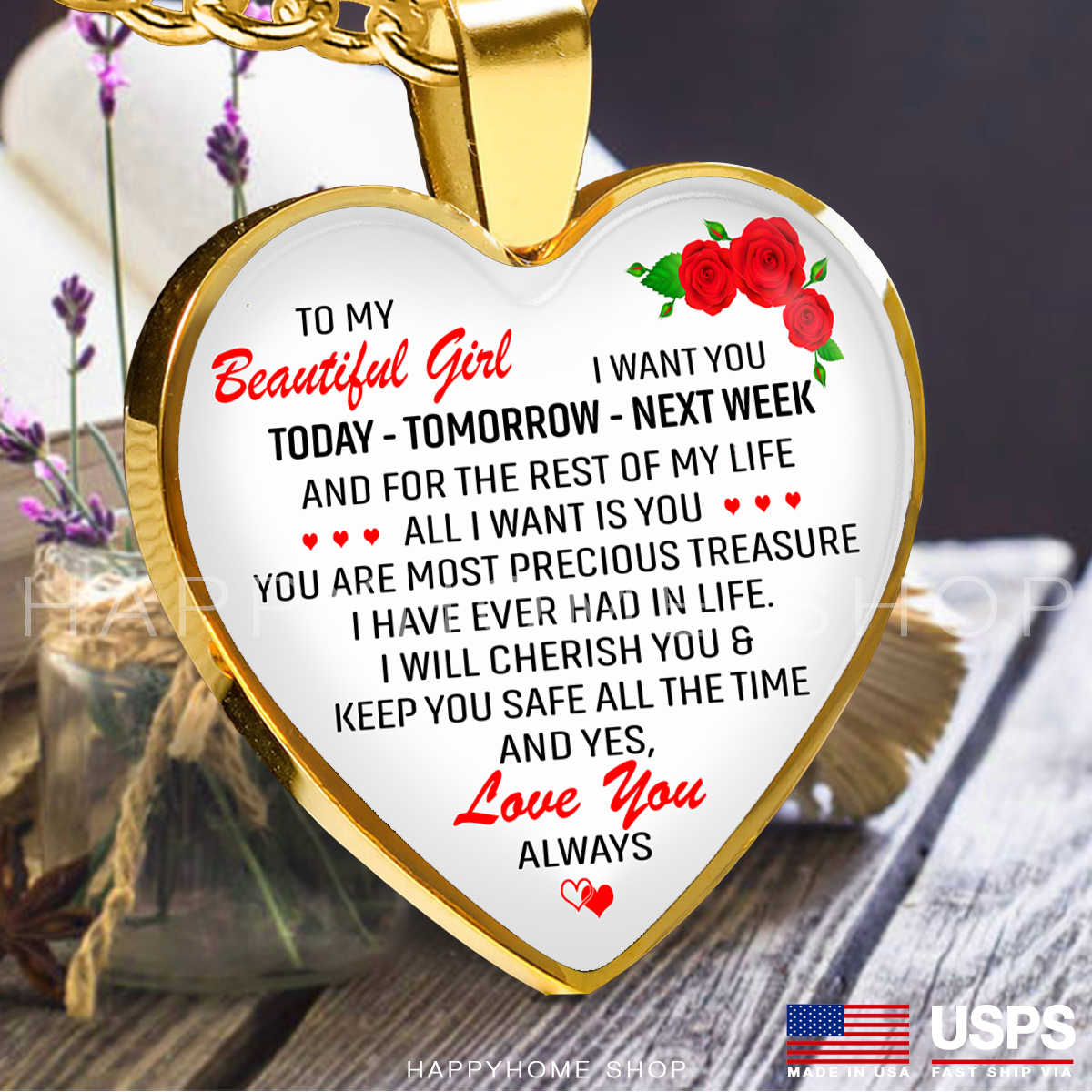 Heart Necklace Anniversary Love Gift for Girlfriend Wife All I Want is You -N446
