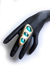 Huge Brutalist Ring, Large Blue Gold Ring, Long Huge Ring, Contemporary Ring,  - £38.32 GBP