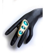 Huge Brutalist Ring, Large Blue Gold Ring, Long Huge Ring, Contemporary ... - $48.00