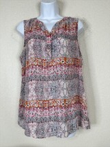 Violet &amp; Claire Womens Size L Pink Boho Floral Striped V-neck Top Sleeveless - £5.97 GBP