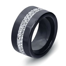 VQYSKO, 10MM Classic Two-Colour Crystal &amp; Ceramic Ring for Women, Ladies - $12.99