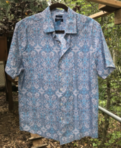 Made Cam Newton Men&#39;s L  Modern Fit Shirt S/S Ocean Blues White Floral B... - £16.29 GBP