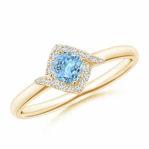 ANGARA Cushion Aquamarine and Diamond Halo Promise Ring for Women in 14K Gold - £509.97 GBP
