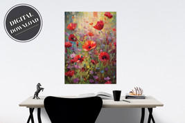 PRINTABLE wall art, Sun drenched field of poppies I Portrait | Digital D... - £2.74 GBP