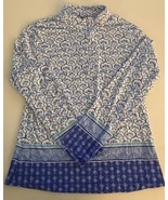 Barbara Erickson Swim Blue &amp; White Print 1/4 Zip Pullover Shirt See Meas... - $21.34 CAD