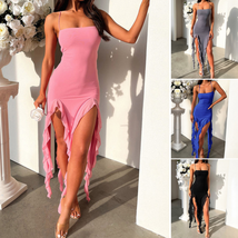 Sexy Suspender Tight Slim Skirt Fashion Split Ruffle Design Dress Summer Womens  - £21.89 GBP+