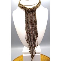 Vintage Glass Seed Bead Multi Strand Statement Necklace with Dramatic Fringe Bib - £48.99 GBP