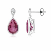 ANGARA Pink Tourmaline Teardrop Earrings with Diamond in Silver (Size-9x6mm) - £357.81 GBP+