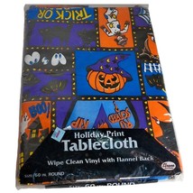 Elrene Halloween Holiday Print Vinyl Tablecloth 60 Inch Round Vintage - $18.80