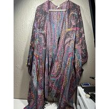 Ellis Dewey White Label Shawl Kimono One Size OS Paisley Embroidered - $54.95