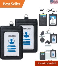 Minimalist Leather ID Badge Holder with Detachable Lanyard – Perfect for... - $42.00