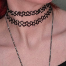 Tattoo choker necklace stretch collar women black retro Gothic elastic 1... - $217.36 MXN