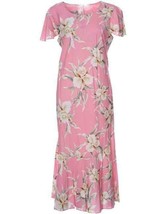 Two Palms Womens Hawaiian Maxi Dress Pink Coral Malana Orchids Cap Sleeves - £61.53 GBP