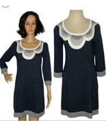 BODEN Sweater Dress Gray Cream US 8 Cotton Cashmere Blend Comfy Stretchy... - $28.41