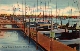 vintage Linen Postcard 69322 ~ Fishing Boats at Dock, Key West, Florida Unposted - £17.76 GBP