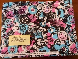 Springs Creative Groovy Flannel 2 1/2 Yards Quilting Sewing Pink Blue Peace - £14.74 GBP