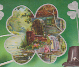 Scenic Vignette, Hat, White Pipe,&amp; Clover Antique St. Patricks&#39;s Day Postcard - £6.34 GBP