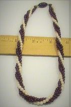 Vintage Sydneys&#39; 16 in. Small Pearls/Burghundy Bead Twisted Rope Necklace  - £14.34 GBP