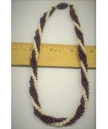 Vintage Sydneys&#39; 16 in. Small Pearls/Burghundy Bead Twisted Rope Necklace  - £14.06 GBP