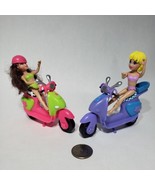 Lot of 2 Polly Pocket Dolls &amp; 2 Snack Time Scooters Teal &amp; Purple, Pink ... - £11.93 GBP