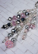 Cluster Chain Purse Charm Keychain Crystal Glass Rhinestone Pink Grey New - $19.79