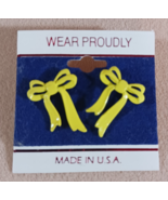 Yellow Enamel Double Bow Stud Earrings 1&quot; Made in USA NOS - $5.38 CAD