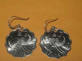 HANDMADE SILVER TONE AFRICAN AFRICA SWAZILAND ELEPHANT COIN DANGLE EARRINGS - $19.79