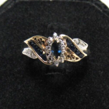 10k Yellow Gold Marquise Sapphire Diamond Sz 7.75 Cocktail Ring .37ct 2.... - $197.99