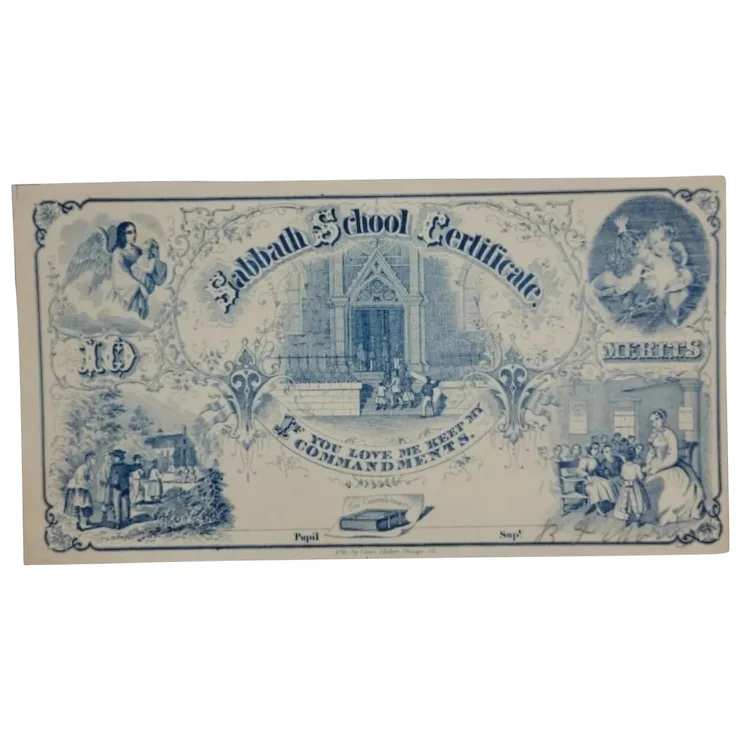 Circa 1860’s Antique Sabbath School Certificate 10 Merits  Keep My Commandments - £39.23 GBP