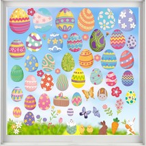 124Pcs 8 Sheets Easter Window Clings Decorations Stickers Colorful Easter Eggs D - £16.61 GBP