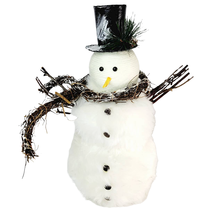 White Faux Fur Snowman 14 Inch Grapevine Wood Scarf Arms Christmas Holiday - £11.85 GBP