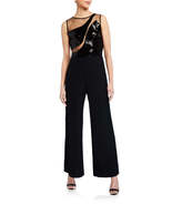 SHO Sequin Sheer Inset Sleeveless Crepe Illusion Jumpsuit, Various Sizes - £89.96 GBP