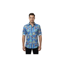Men's Sports Shirt by MIZUMI Medallion Printed Soft Feel Short Sleeves M646 Blue image 2