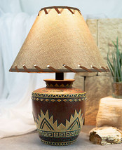 Indian Tribal Southwest Navajo Vector Red Petite Vase Table Lamp W/ Burlap Shade - £79.08 GBP