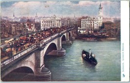 London Bridge England w/ Old Cars &amp; Ships Postcard 1903 - £14.77 GBP