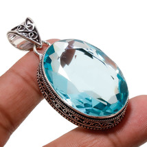 Swiss Blue Topaz Gemstone Handmade Fashion Vintage Pendant Jewelry 2.20&quot; SA 2472 - £4.81 GBP