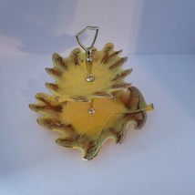 Vtg California Pottery No. 803 Yellow Leaf 2 Level Candy Tray Centerpiece Dish - £34.81 GBP