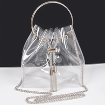 Clear Bucket Bag with Silver Chain Tassels - £30.86 GBP