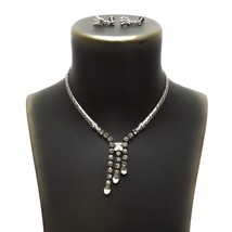 Rhinestone Chain Necklace and Earrings Set Silver Tone Vintage Mid Century - $11.85