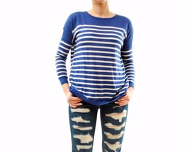 SUNDRY Womens Top Long Sleeve Round Neck Striped Blue White Size US 1 - £25.77 GBP
